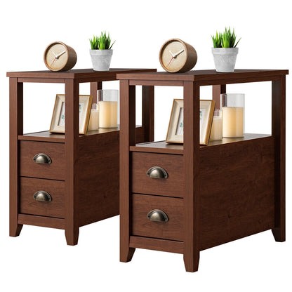 Set Of 2 Wooden End Tables, 2 Drawer & Shelf, Brown Nightstands at Gallery Canada