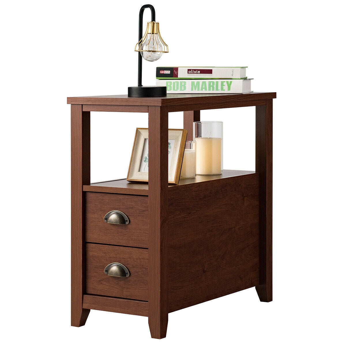 Set Of 2 Wooden End Tables, 2 Drawer & Shelf, Brown Nightstands at Gallery Canada