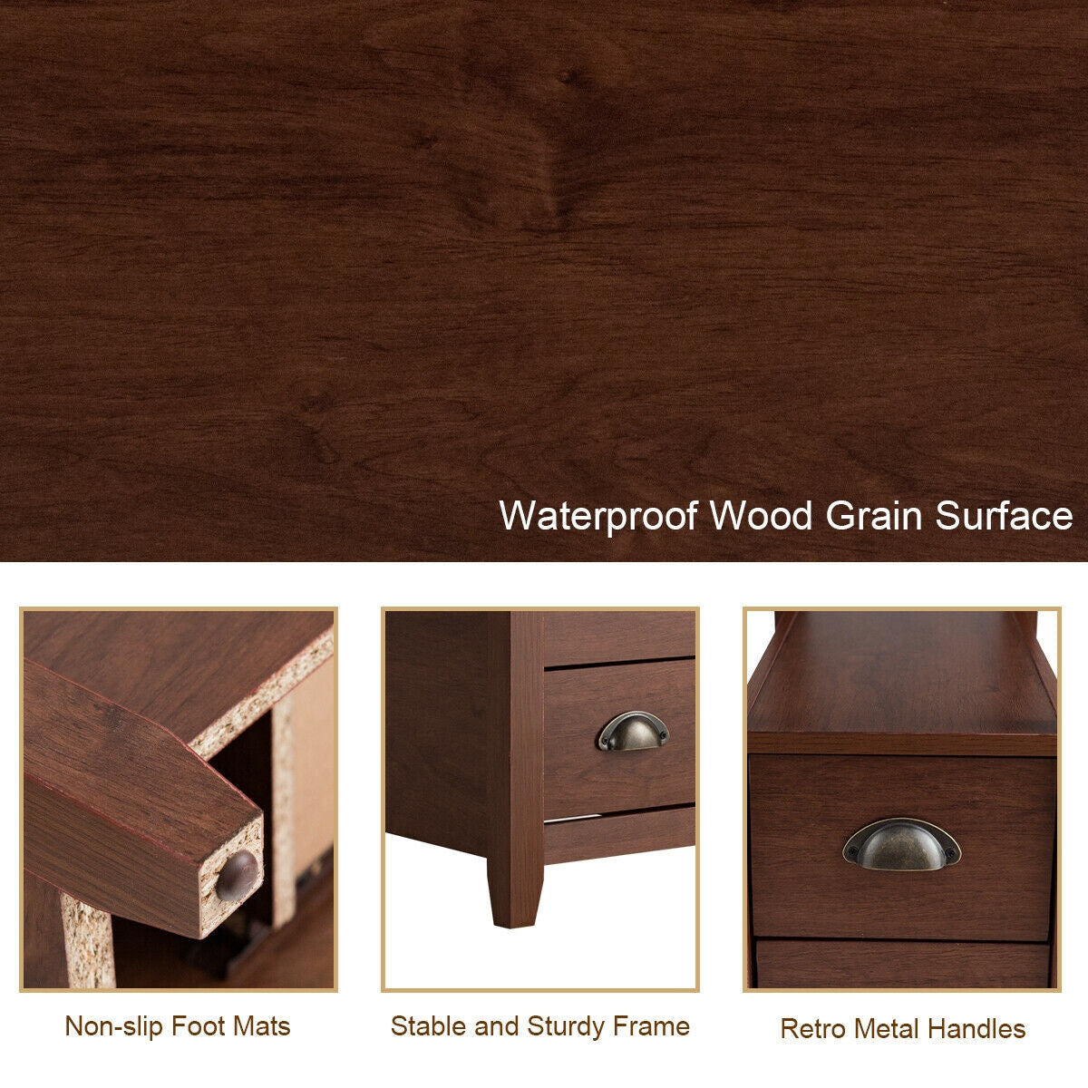 Set Of 2 Wooden End Tables, 2 Drawer & Shelf, Brown Nightstands at Gallery Canada