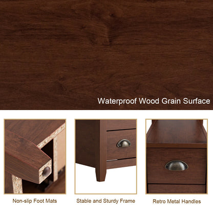 Set Of 2 Wooden End Tables, 2 Drawer & Shelf, Brown Nightstands at Gallery Canada