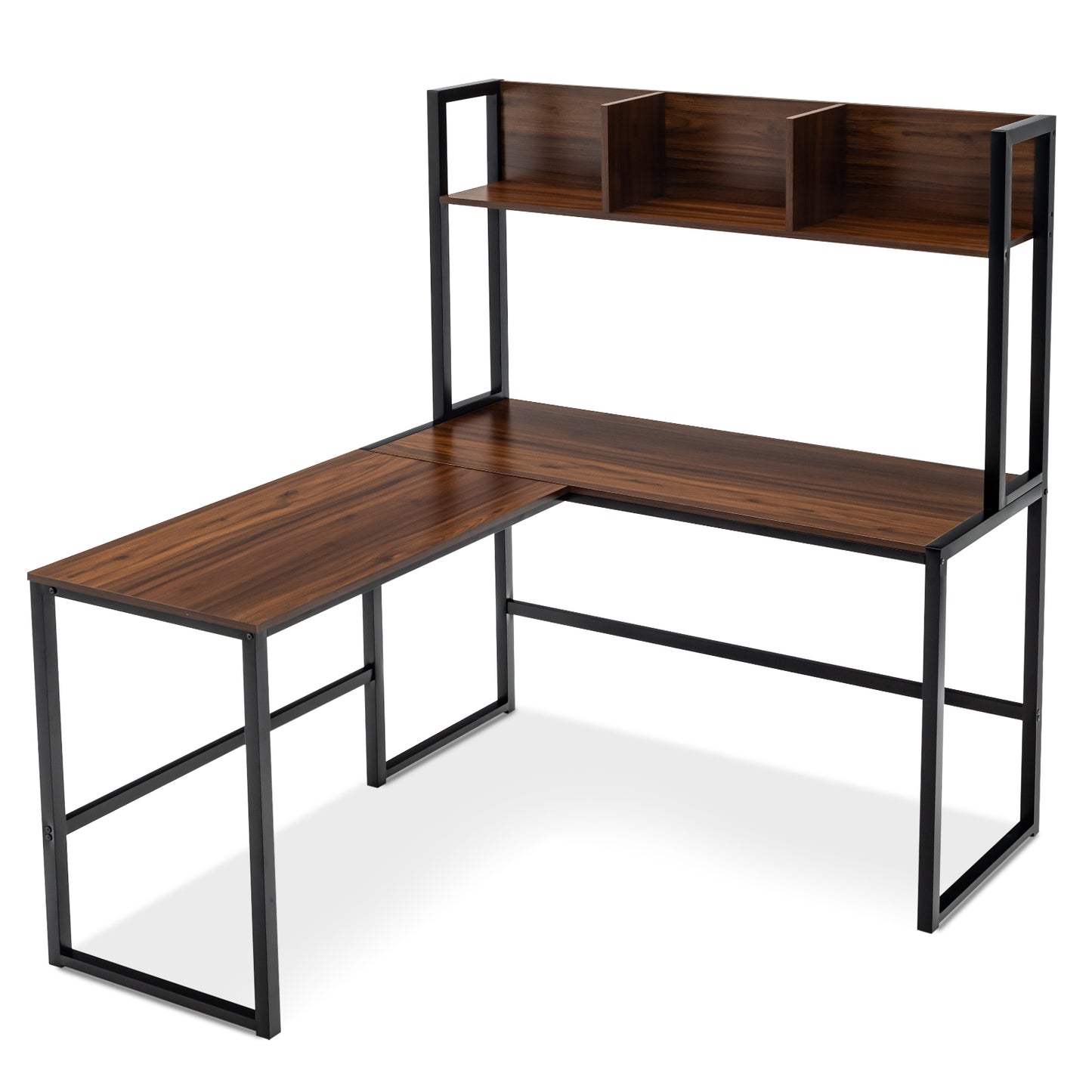 Reversible L-Shaped Corner Desk with Storage Bookshelf, Walnut L-Shaped Desks Walnut at Gallery Canada