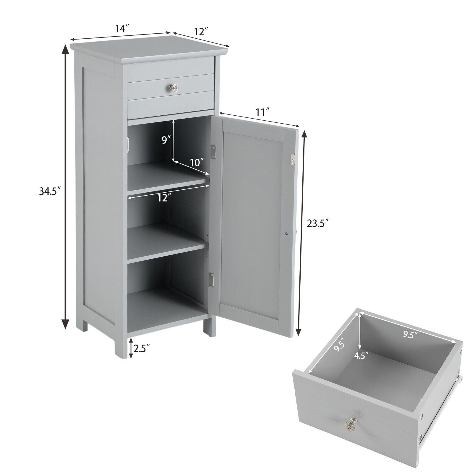 Wooden Bathroom Cabinet With Drawer And Shelf, Gray Floor Cabinets at Gallery Canada