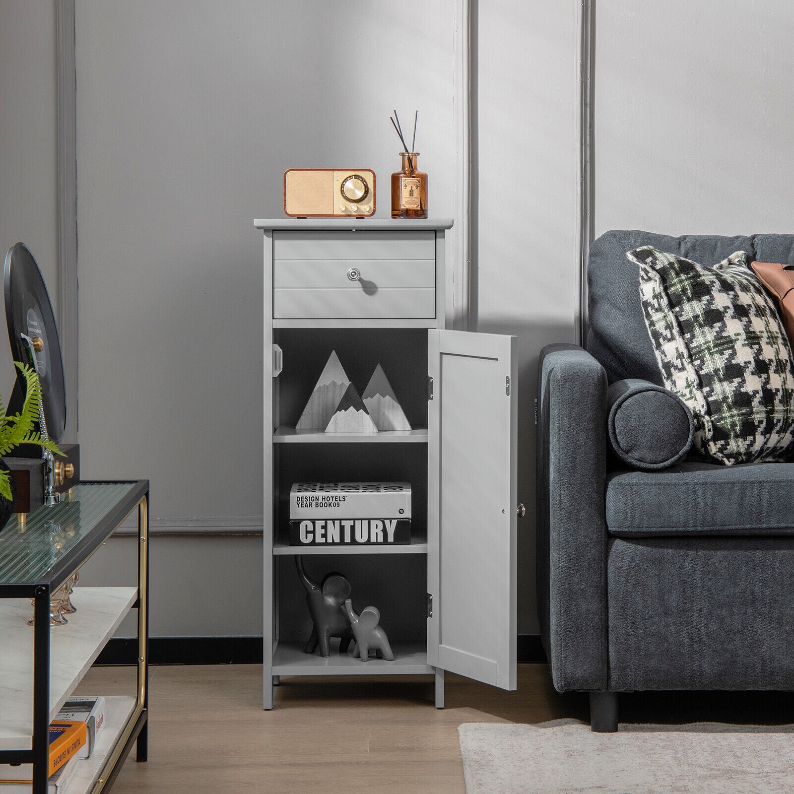 Wooden Bathroom Cabinet With Drawer And Shelf, Gray Floor Cabinets at Gallery Canada