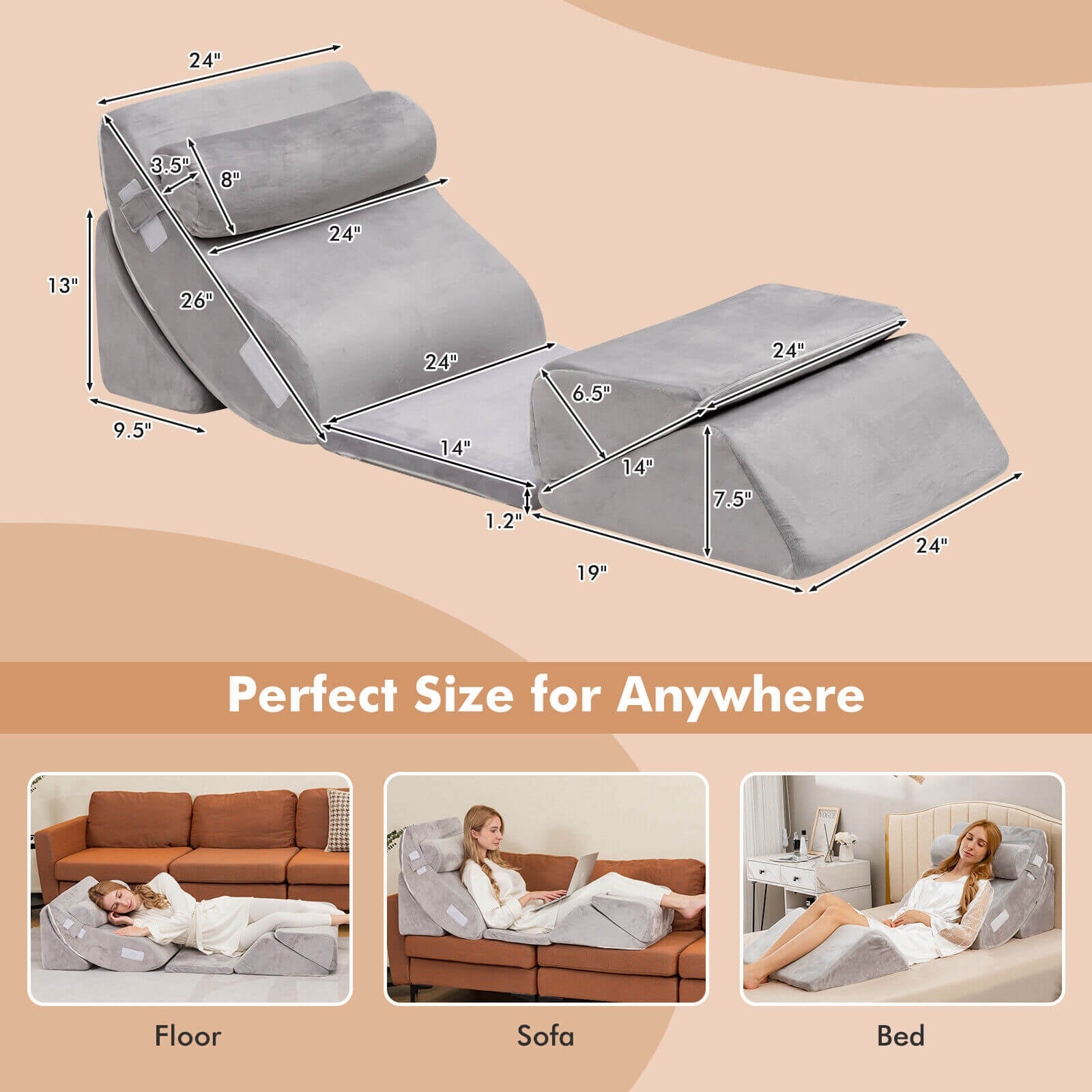 Orthopedic Bed Wedge Pillow Set, 6 Pieces, Gray Bedding at Gallery Canada