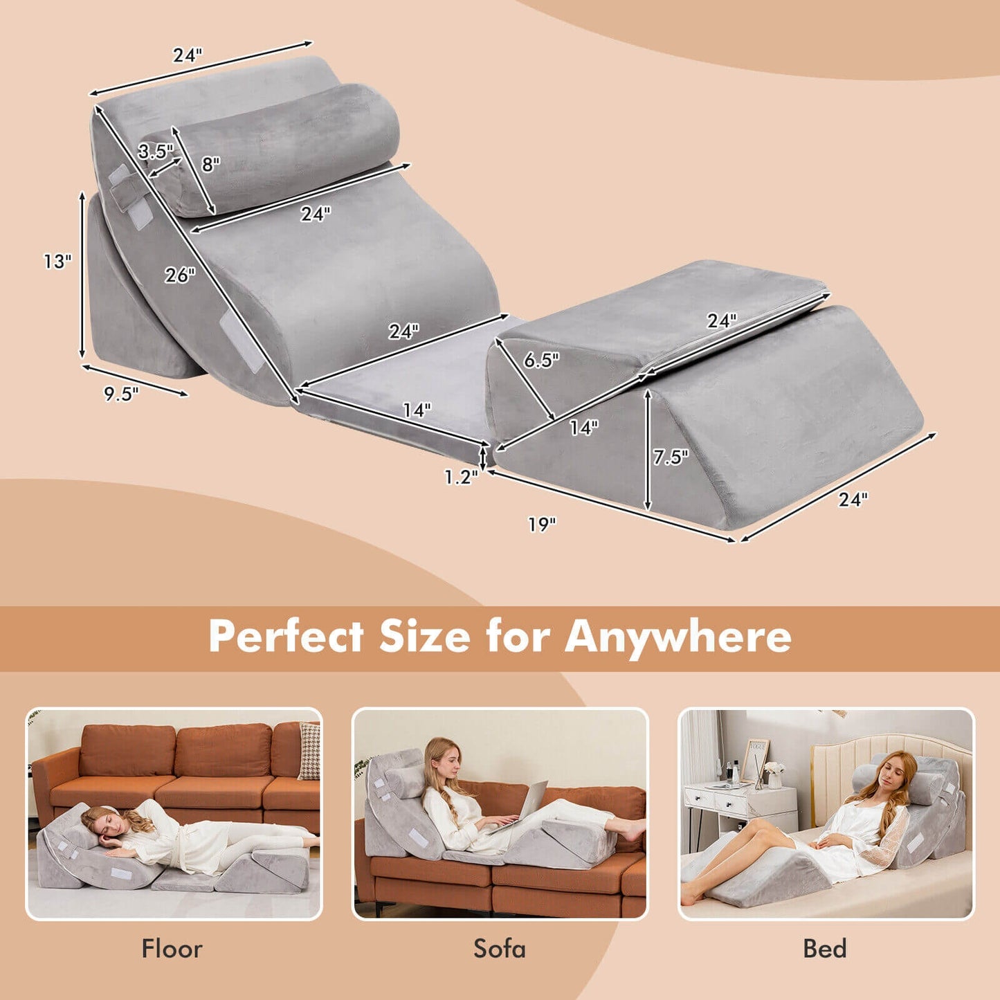 Orthopedic Bed Wedge Pillow Set, 6 Pieces, Gray Bedding at Gallery Canada