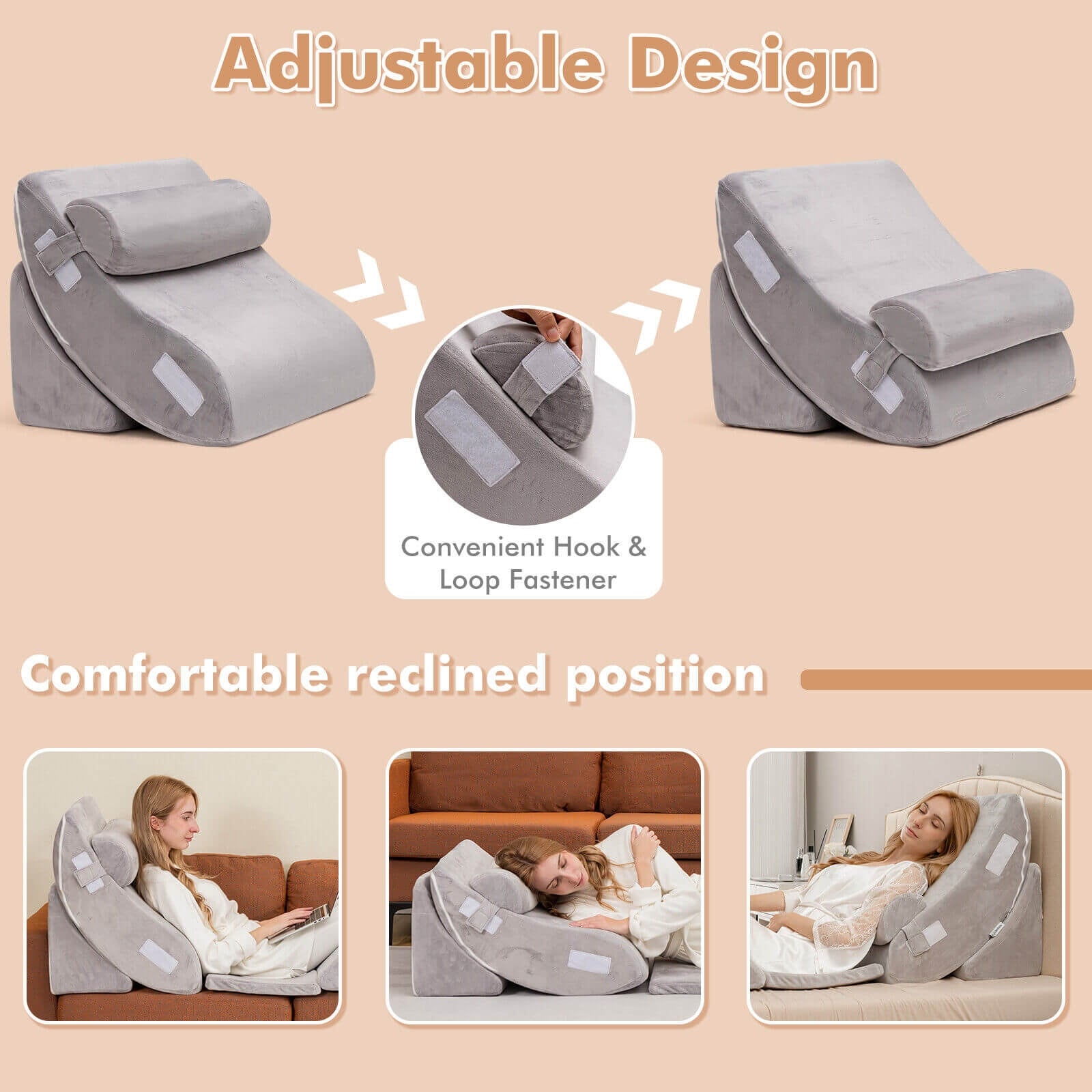 Orthopedic Bed Wedge Pillow Set, 6 Pieces, Gray Bedding at Gallery Canada