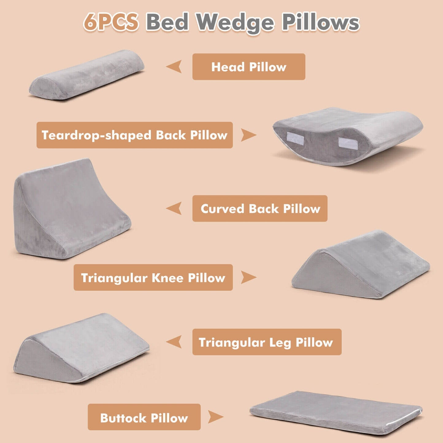 Orthopedic Bed Wedge Pillow Set, 6 Pieces, Gray Bedding at Gallery Canada