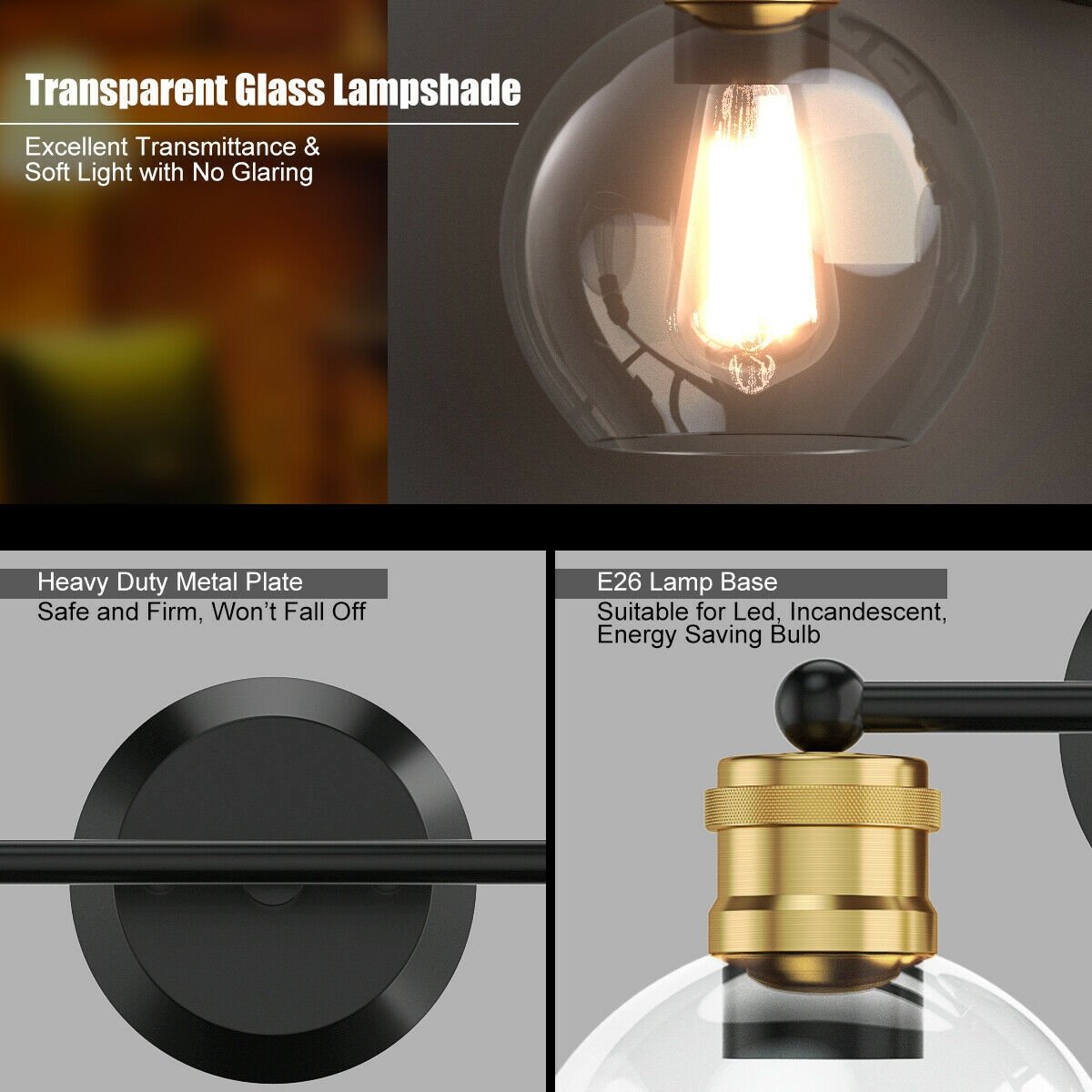 Modern 3-light Bubbled Glass Vanity Light, Black at Gallery Canada