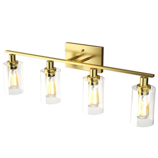 4-Light Wall Sconce with Clear Glass Shade, Golden