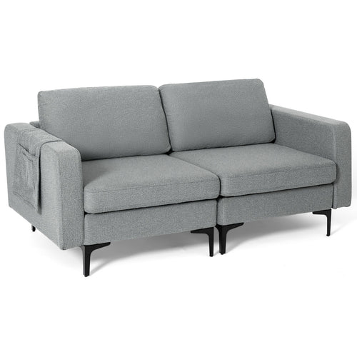 2-Seat Convertible Sectional Sofa, Reversible Ottoman, Gray