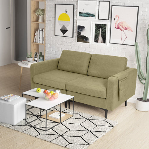 Modern Loveseat Sofa Couch with Side Storage Pocket and Sponged Padded Seat Cushions, Green