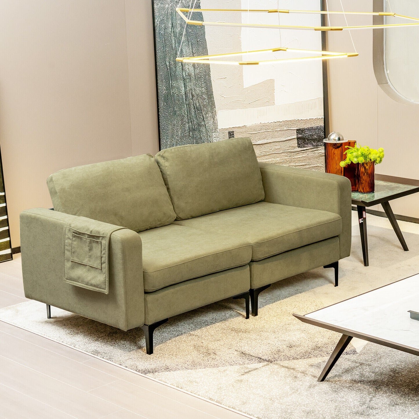 Modern Loveseat Sofa Couch with Side Storage Pocket and Sponged Padded Seat Cushions, Green Sofas & Loveseats at Gallery Canada
