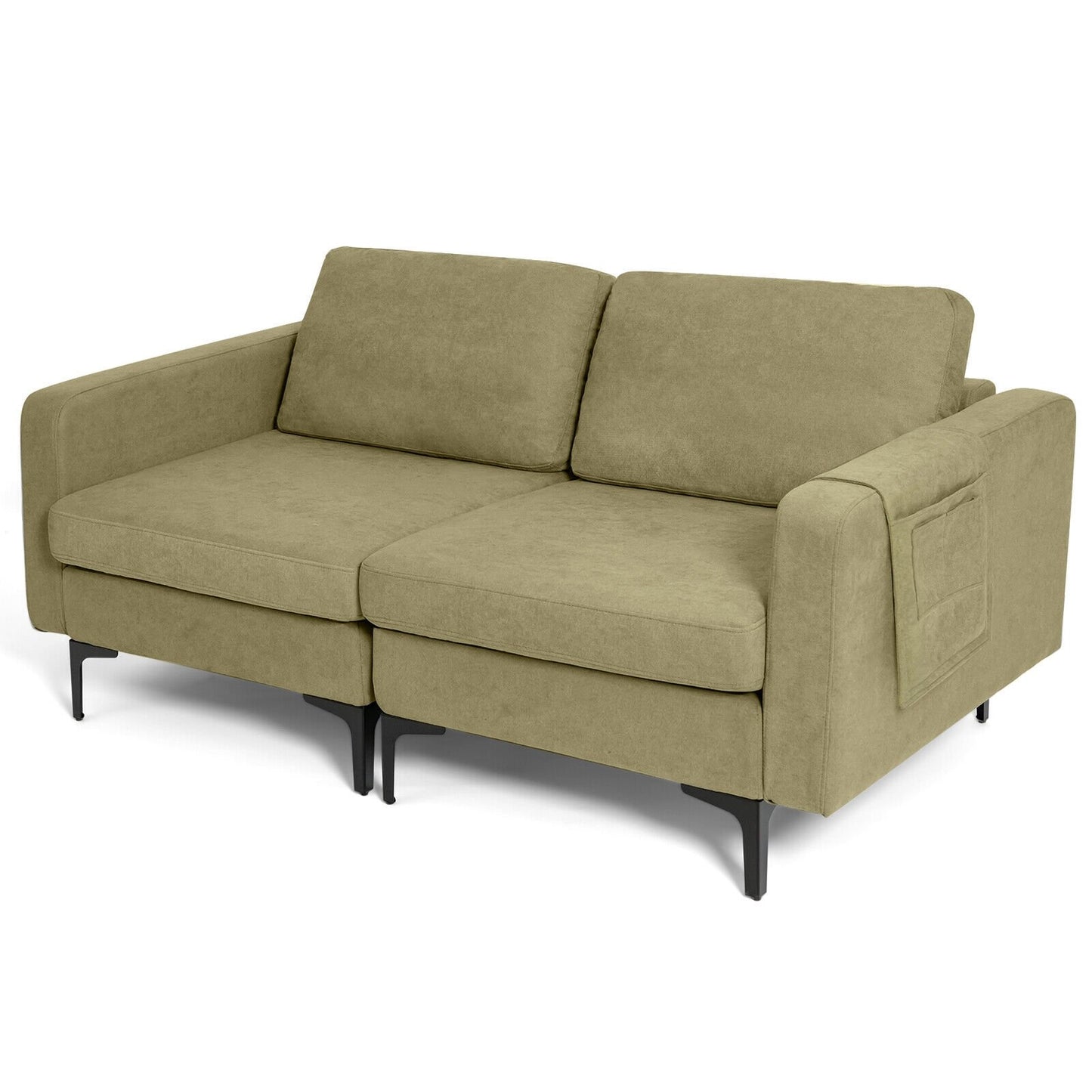 Modern Loveseat Sofa Couch with Side Storage Pocket and Sponged Padded Seat Cushions, Green - Gallery Canada