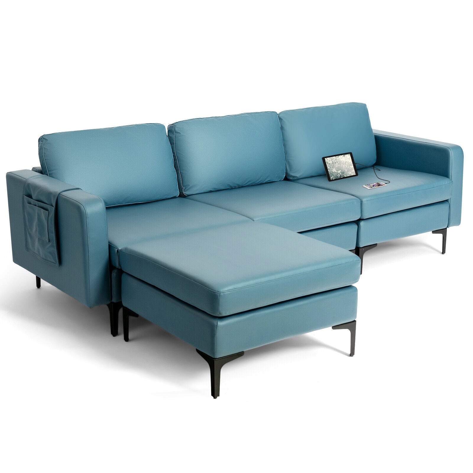 Modular L-shaped Sectional Sofa with Reversible Chaise and 2 USB Ports, Blue Sofas & Loveseats at Gallery Canada