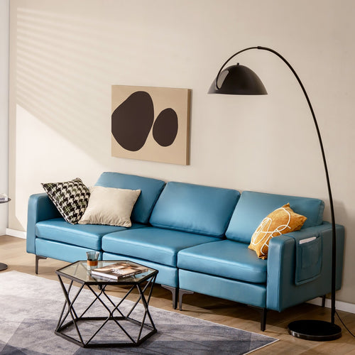 Modular L-shaped Sectional Sofa with Reversible Chaise and 2 USB Ports, Blue