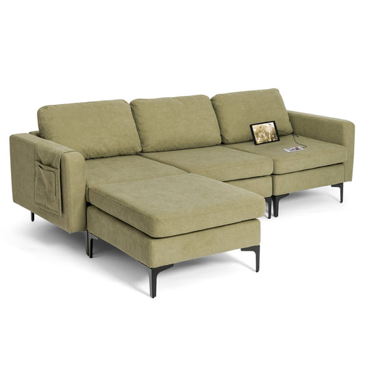 Modular L-shaped Sectional Sofa with Reversible Chaise and 2 USB Ports, Green at Gallery Canada