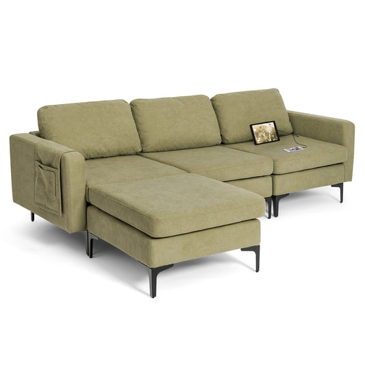 Modular L-shaped Sectional Sofa with Reversible Chaise and 2 USB Ports, Green Sofas & Loveseats Green at Gallery Canada