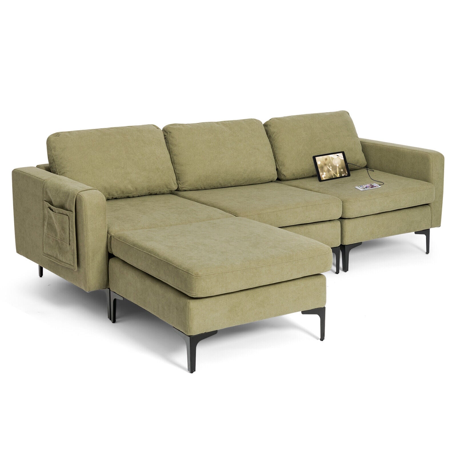 Modular L-shaped Sectional Sofa with Reversible Chaise and 2 USB Ports, Green Sofas & Loveseats at Gallery Canada