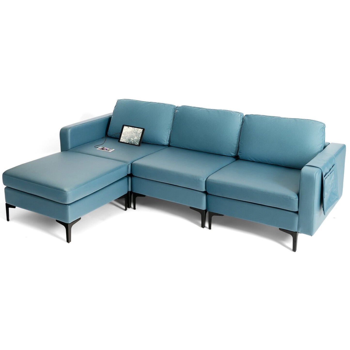 Modular L-shaped Sectional Sofa with Reversible Chaise and 2 USB Ports, Blue - Gallery Canada