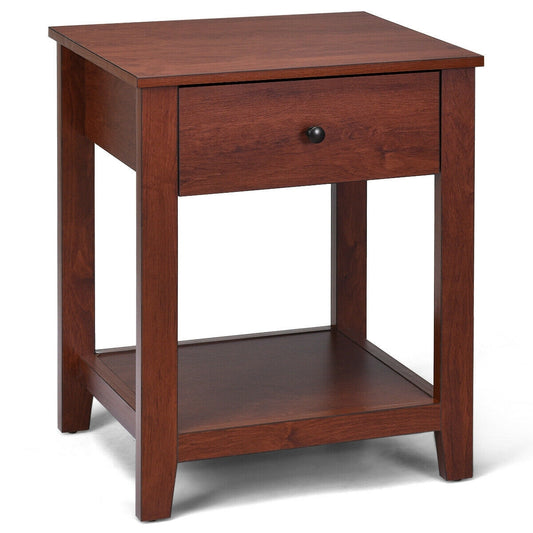Night Stand With Drawer And Shelf, Brown Nightstands at Gallery Canada