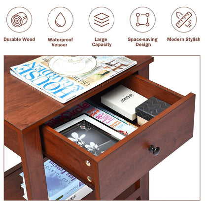 Night Stand With Drawer And Shelf, Brown Nightstands at Gallery Canada