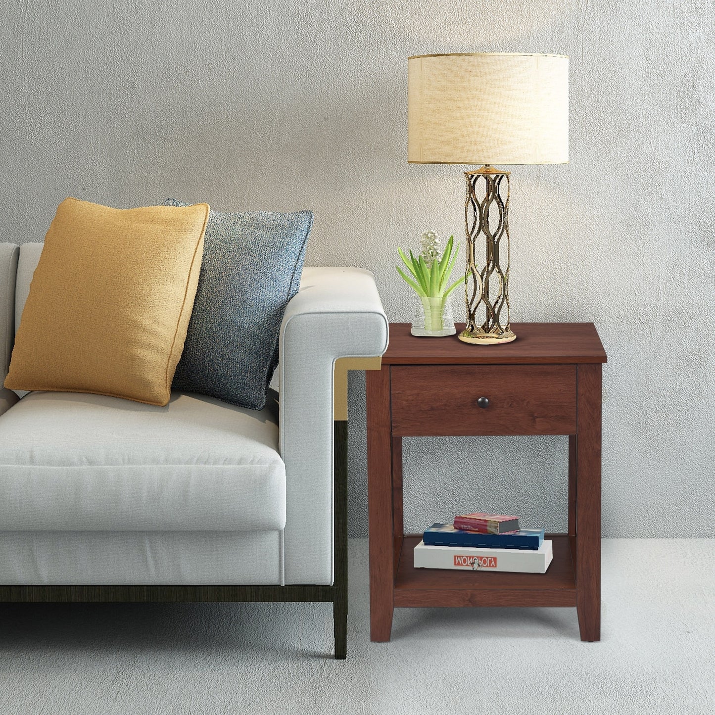 Night Stand With Drawer And Shelf, Brown Nightstands at Gallery Canada