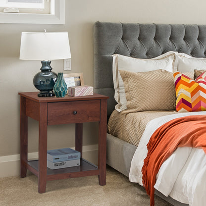 Night Stand With Drawer And Shelf, Brown Nightstands at Gallery Canada