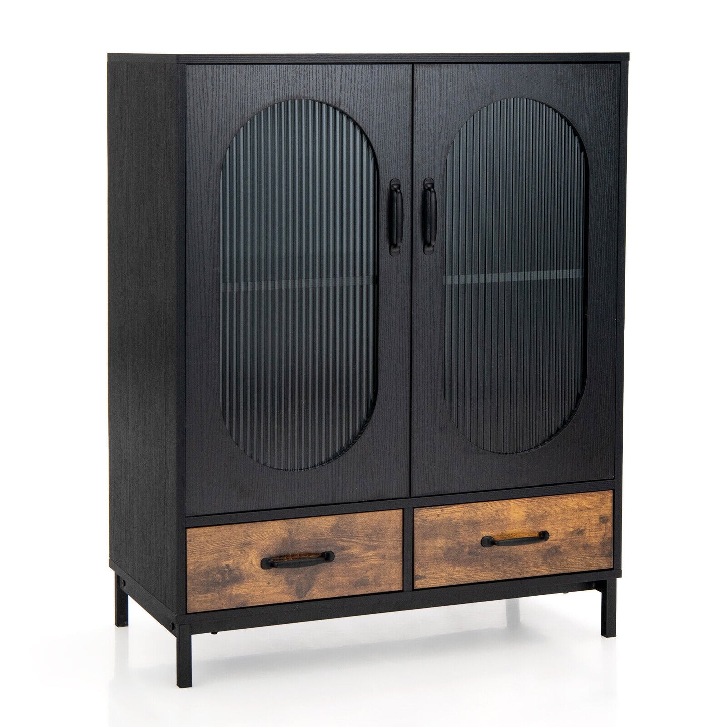 Kitchen Industrial Buffet Sideboard with Tempered Glass Doors, Black Sideboards Cabinets & Buffets Black at Gallery Canada