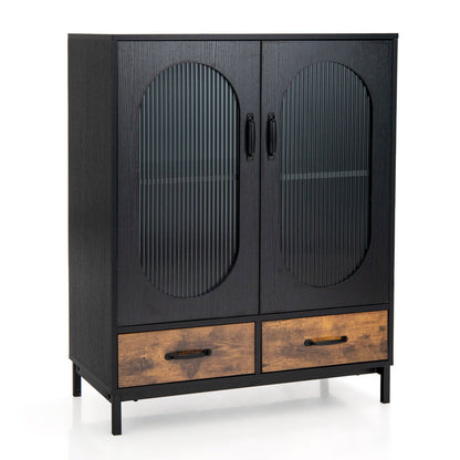 Kitchen Industrial Buffet Sideboard with Tempered Glass Doors, Black Sideboards Cabinets & Buffets Black at Gallery Canada
