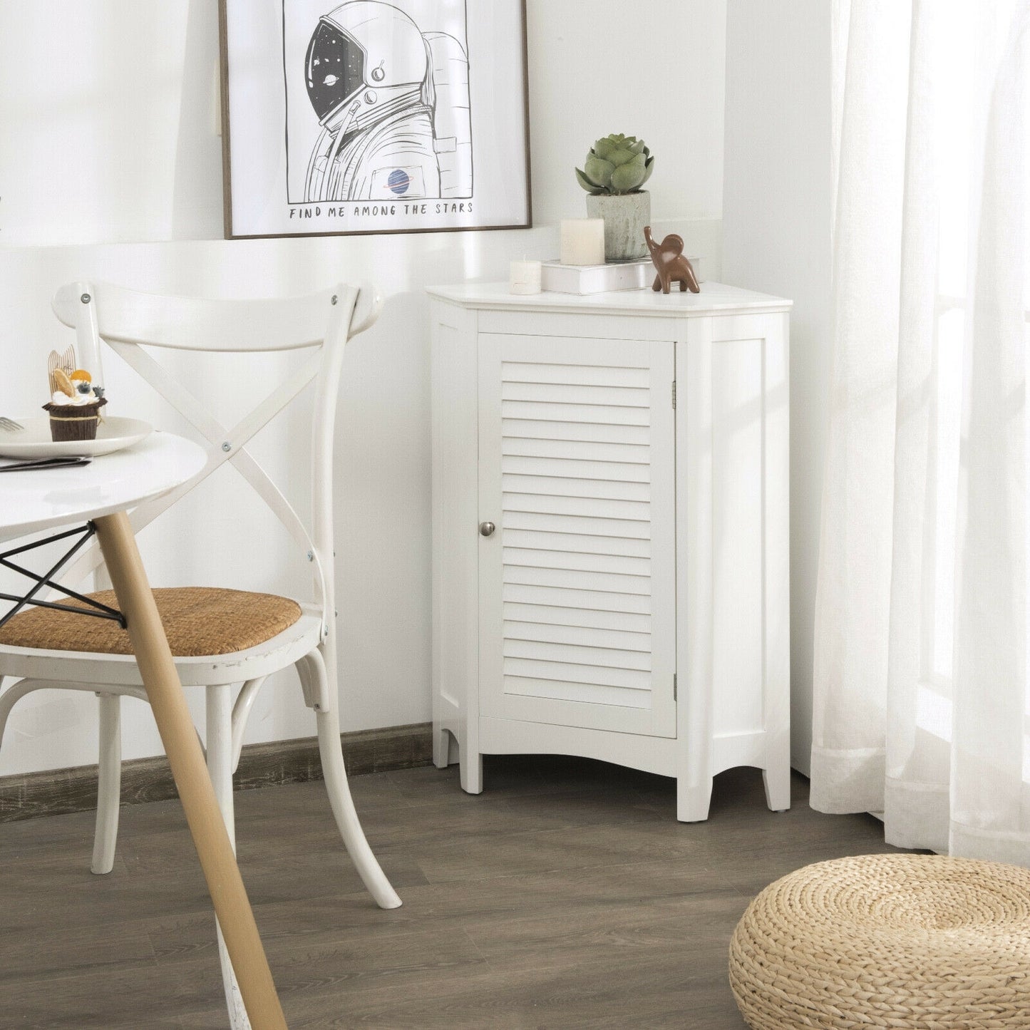 Corner Storage Cabinet, Free Standing, Shutter Door, White Floor Cabinets at Gallery Canada