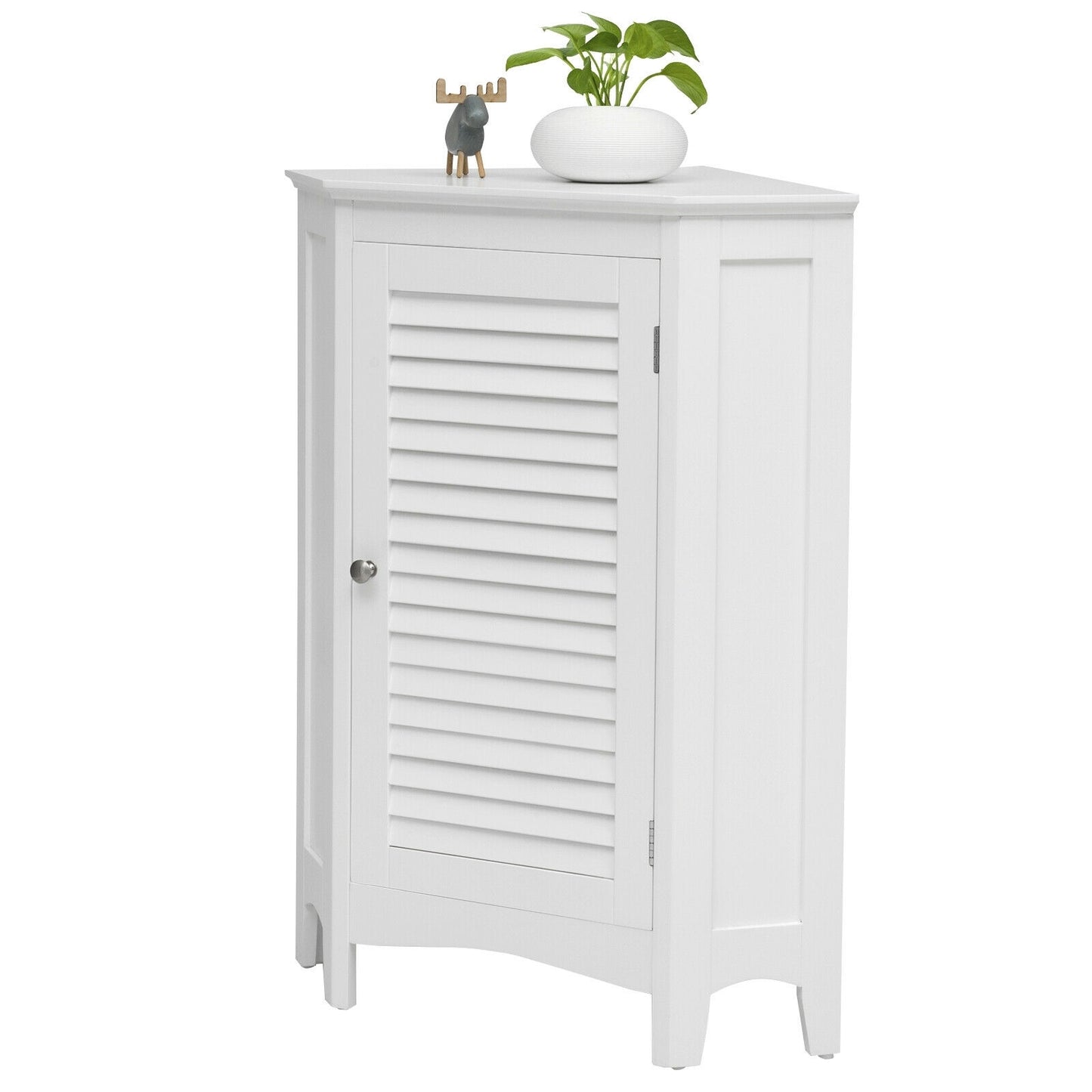 Corner Storage Cabinet, Free Standing, Shutter Door, White Floor Cabinets at Gallery Canada