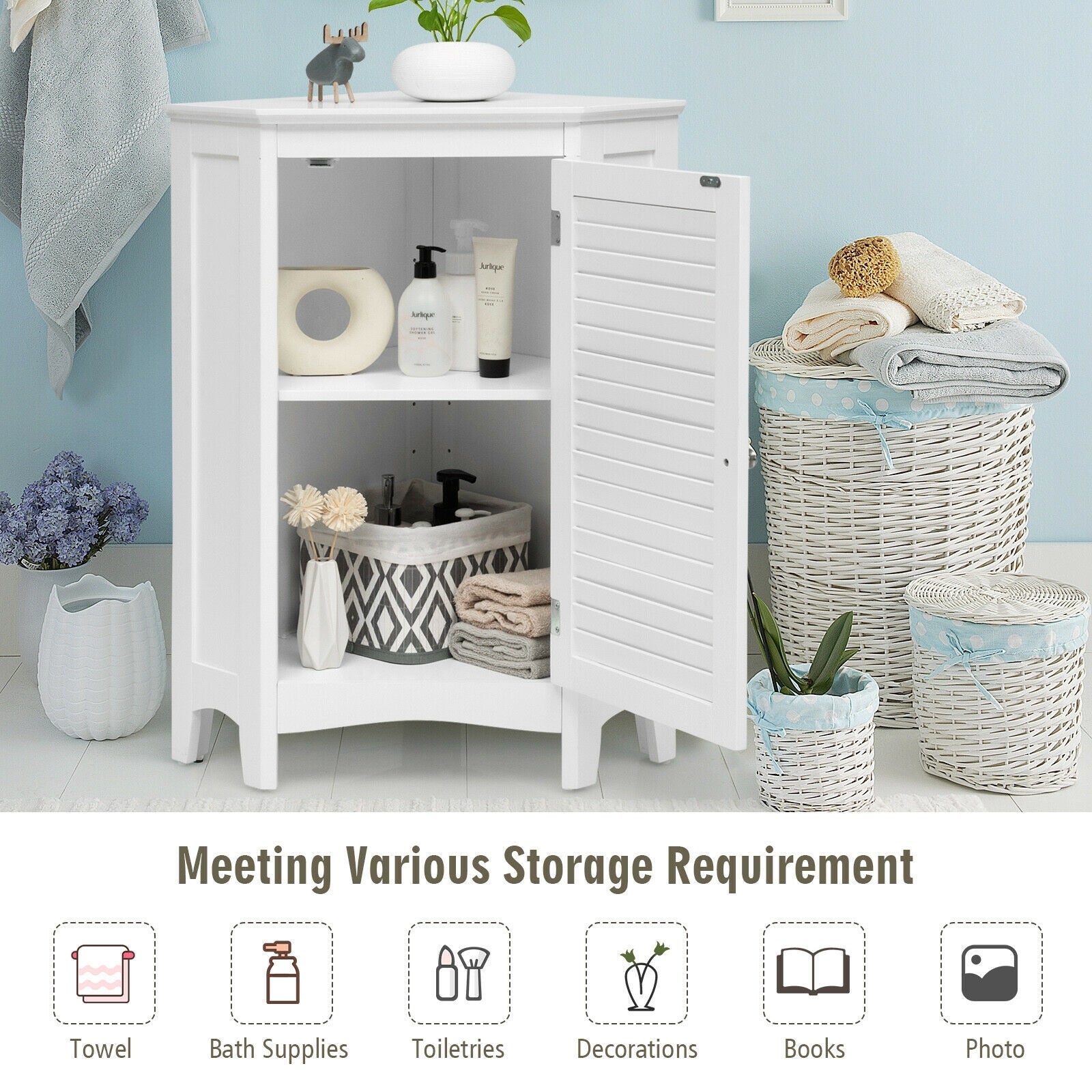 Corner Storage Cabinet, Free Standing, Shutter Door, White Floor Cabinets at Gallery Canada
