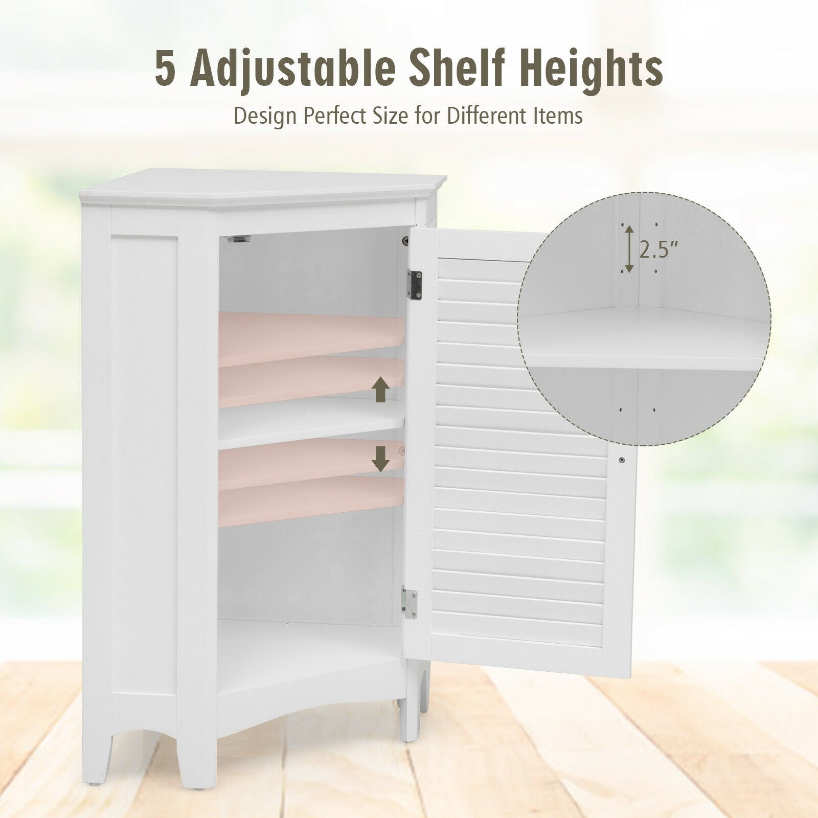 Corner Storage Cabinet, Free Standing, Shutter Door, White Floor Cabinets at Gallery Canada