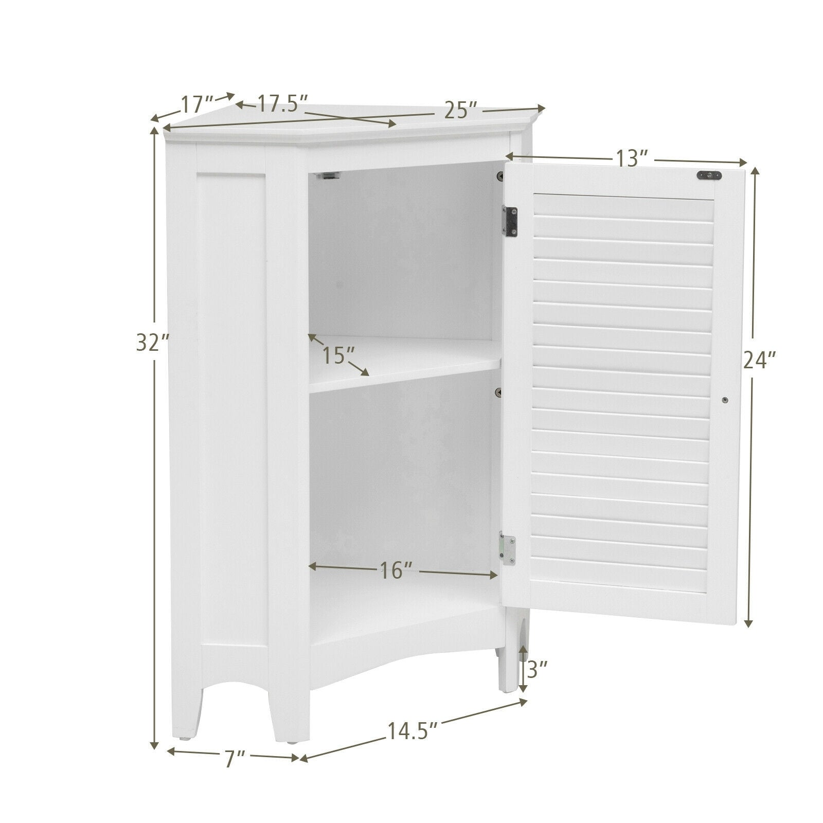 Corner Storage Cabinet, Free Standing, Shutter Door, White Floor Cabinets at Gallery Canada