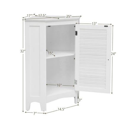 Corner Storage Cabinet Free Standing Bathroom Cabinet with Shutter Door, White - Gallery Canada