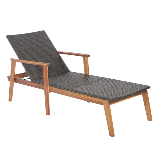 Patio Rattan Lounge Chair with 4-Position Adjustable Backrest, Brown Outdoor Chaise Lounges Brown at Gallery Canada