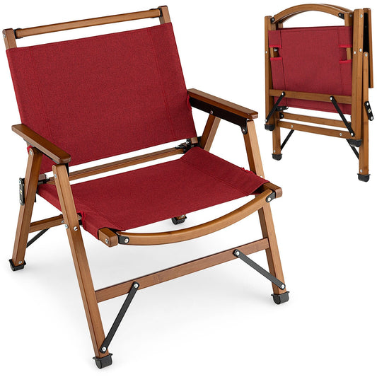 Patio Folding Camping Beach Chair with Solid Bamboo Frame, Red
