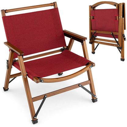 Patio Folding Camping Beach Chair with Solid Bamboo Frame, Red - Gallery Canada