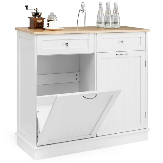 Rubber Wood Kitchen Trash Cabinet with Single Trash Can Holder and Adjustable Shelf, White at Gallery Canada