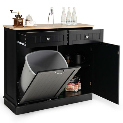 Rubber Wood Kitchen Trash Cabinet with Single Trash Can Holder and Adjustable Shelf, Black - Gallery Canada