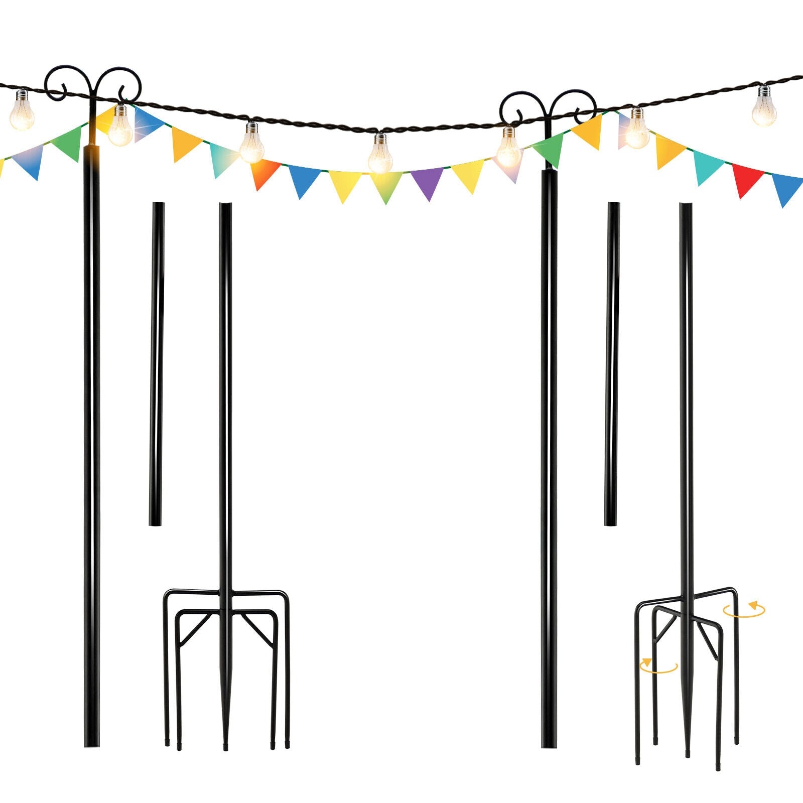 String Light Poles 2 Pack Outdoor Metal Poles with Top Arc Hook and 5-Prong Base-10 ft, Black Outdoor Decor 10 ft at Gallery Canada