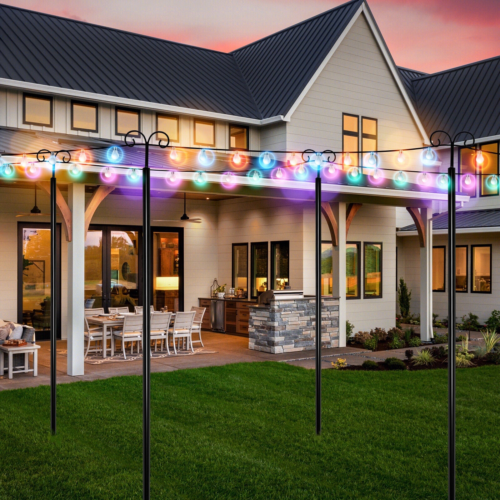 String Light Poles 2 Pack Outdoor Metal Poles with Top Arc Hook and 5-Prong Base-10 ft, Black Outdoor Decor at Gallery Canada