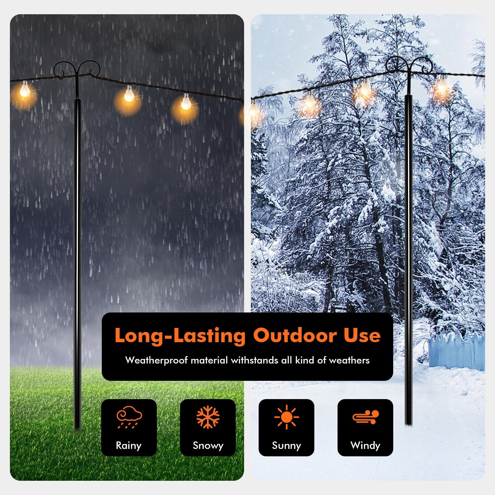 String Light Poles 2 Pack Outdoor Metal Poles with Top Arc Hook and 5-Prong Base-10 ft, Black Outdoor Decor at Gallery Canada
