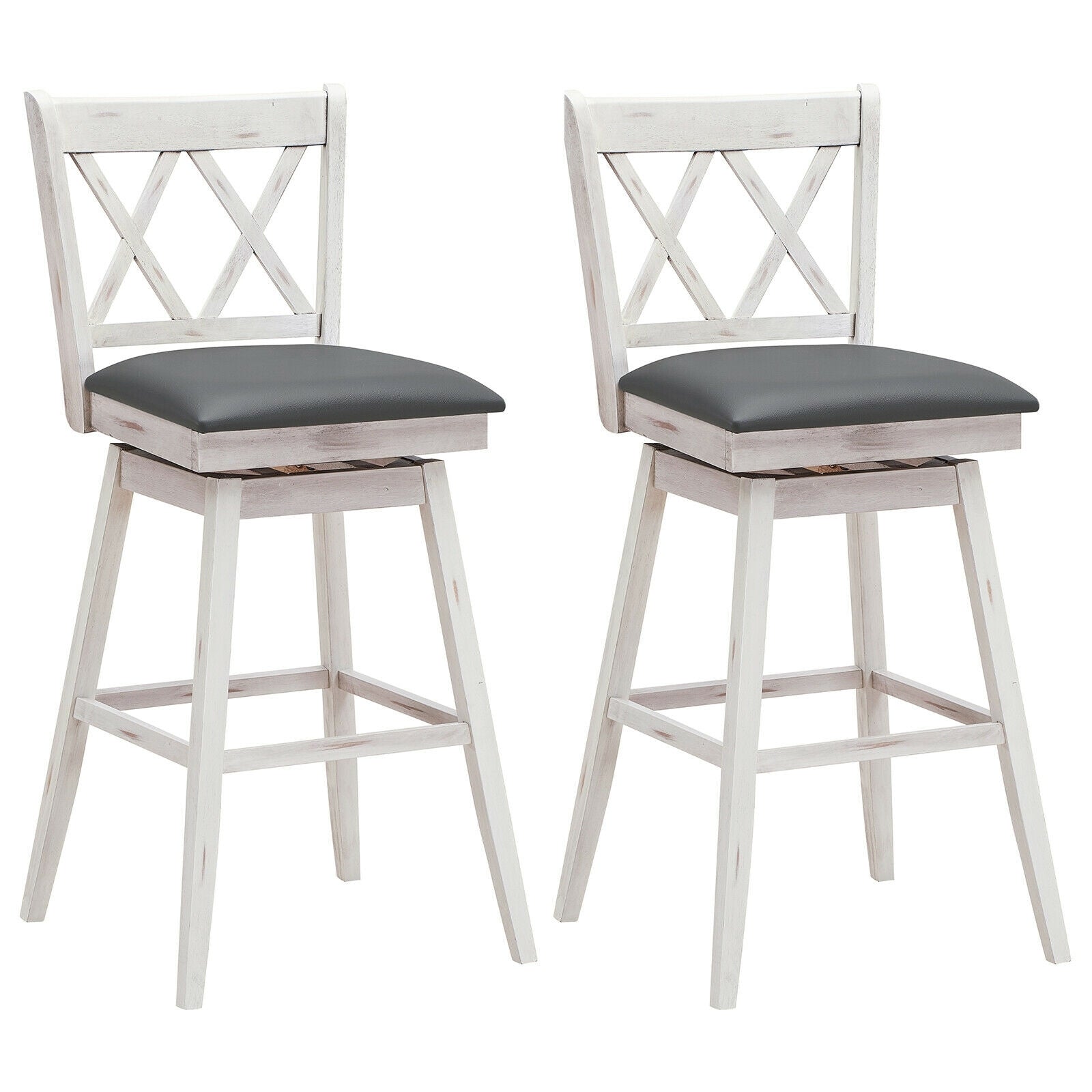2-Piece 29 Inch Swivel Barstool Set, Rubber Wood Legs, White Bar Stools at Gallery Canada