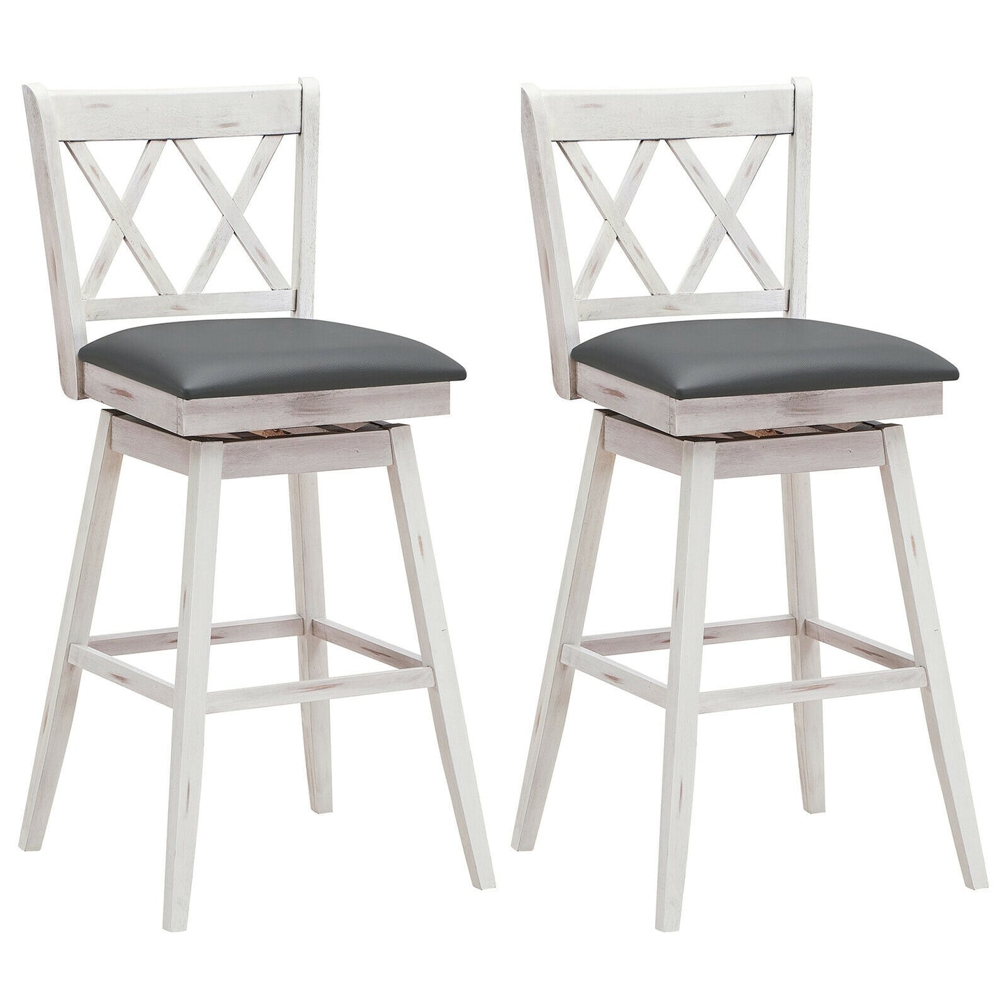 2-Piece 29 Inch Swivel Barstool Set, Rubber Wood Legs, White Bar Stools at Gallery Canada
