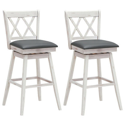 2-Piece 29 Inch Swivel Barstool Set, Rubber Wood Legs, White Bar Stools at Gallery Canada
