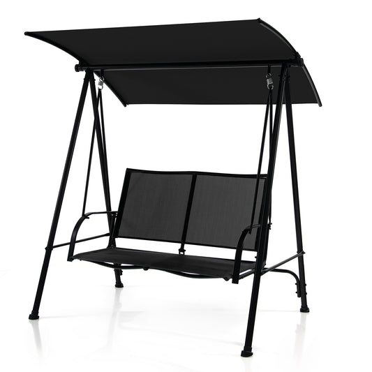 2-Seat Outdoor Canopy Swing with Comfortable Fabric Seat and Heavy-duty Metal Frame, Black Porch Swings Black at Gallery Canada