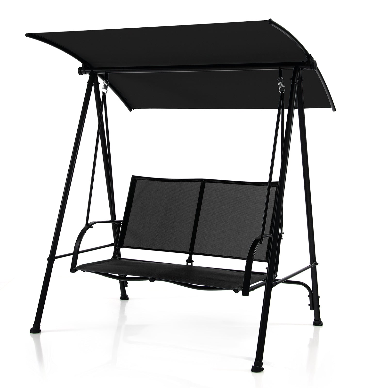2-Seat Outdoor Canopy Swing with Comfortable Fabric Seat and Heavy-duty Metal Frame, Black Porch Swings Black at Gallery Canada