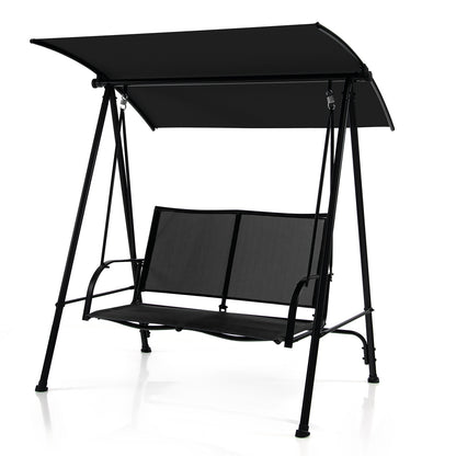 2-Seat Outdoor Canopy Swing with Comfortable Fabric Seat and Heavy-duty Metal Frame, Black Porch Swings Black at Gallery Canada