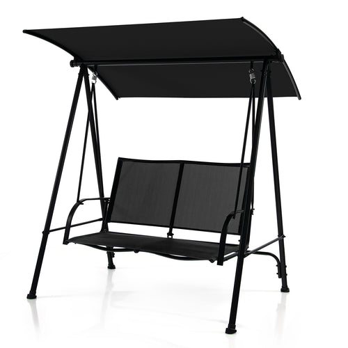 2-Seat Outdoor Canopy Swing, Heavy-Duty Metal Frame, Black